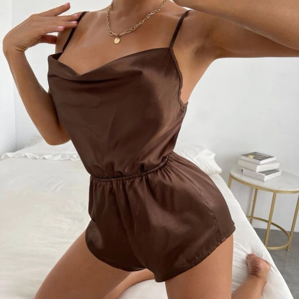 Satin backless romper
